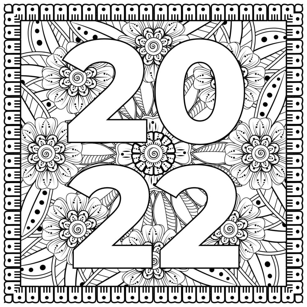 Happy new year 2022 banner or card template with mehndi flower vector