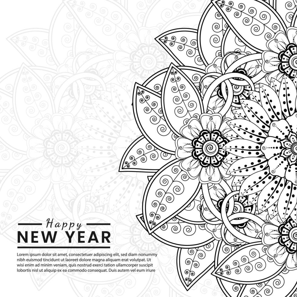 Happy new year banner or card template with mehndi flower vector