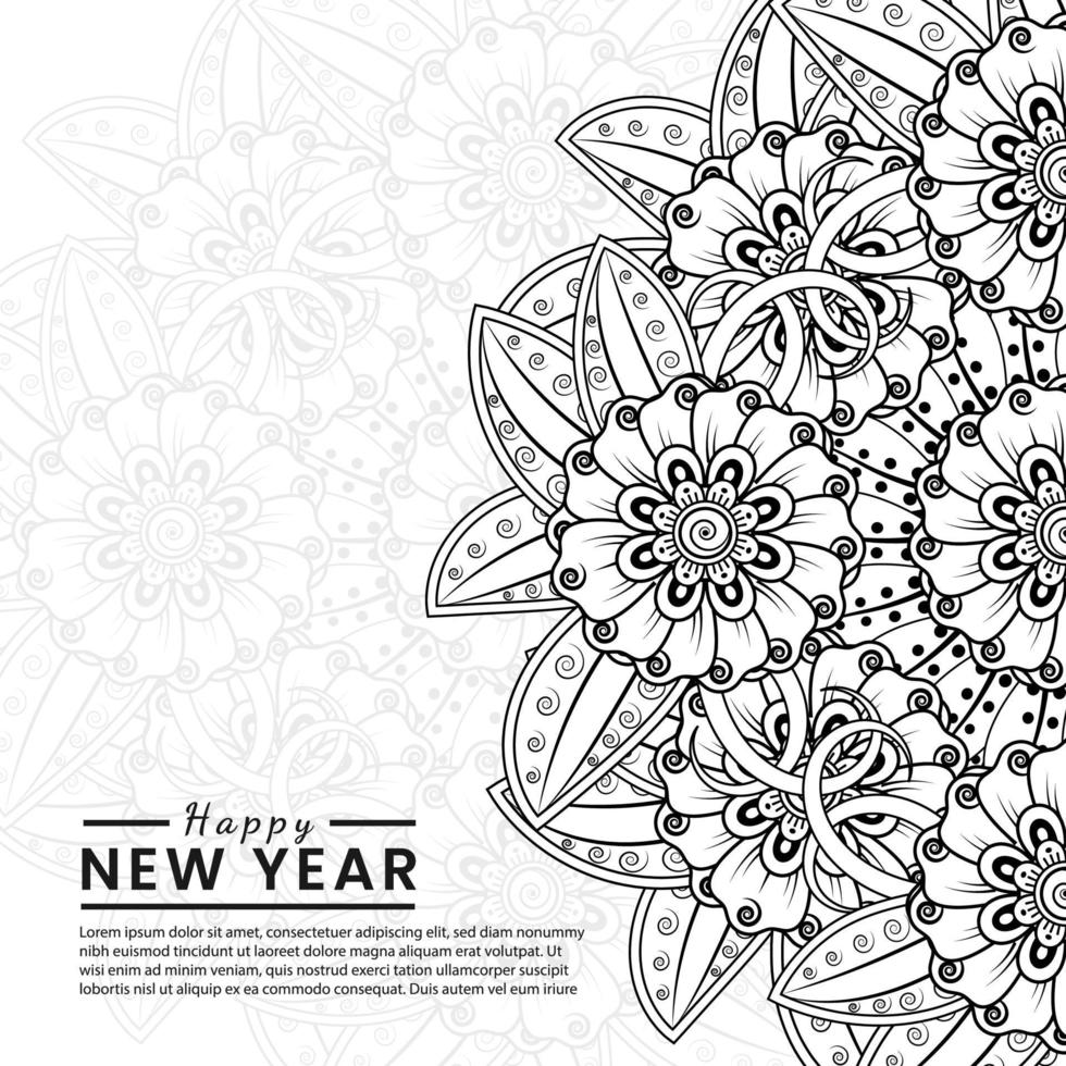 Happy new year banner or card template with mehndi flower vector