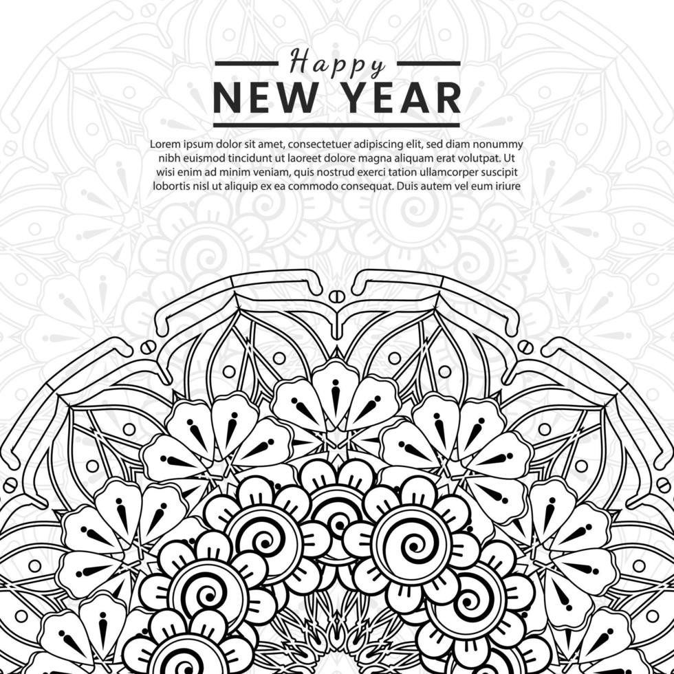 Happy new year banner or card template with mehndi flower vector