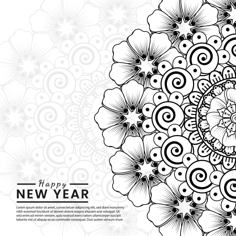 Happy new year banner or card template with mehndi flower vector