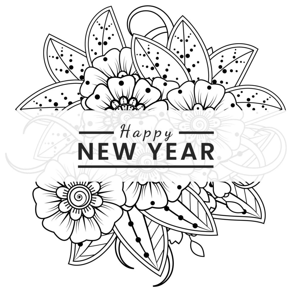 Happy new year banner or card template with mehndi flower vector