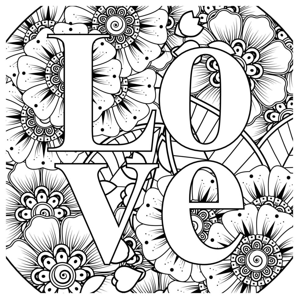 mehndi flower with frame in shape of heart. decoration in ethnic oriental, doodle ornament. vector