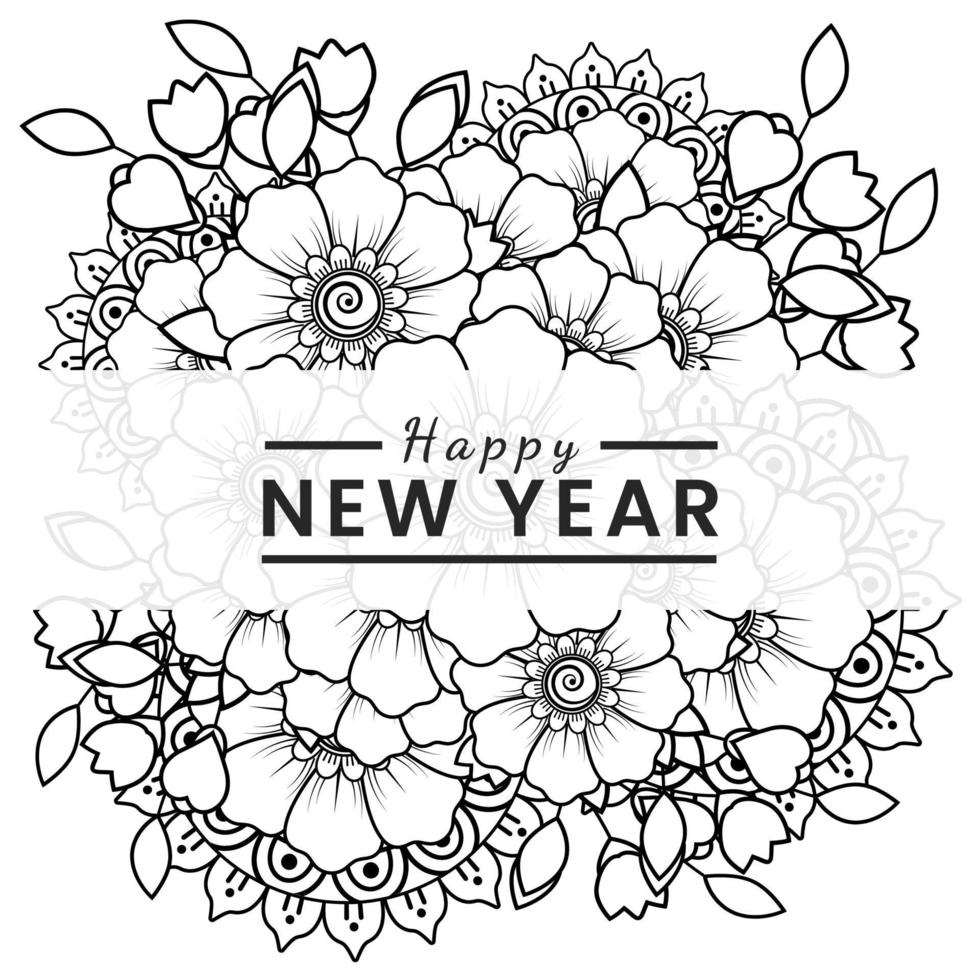 Happy new year banner or card template with mehndi flower vector