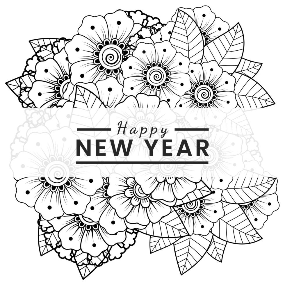 Happy new year banner or card template with mehndi flower vector