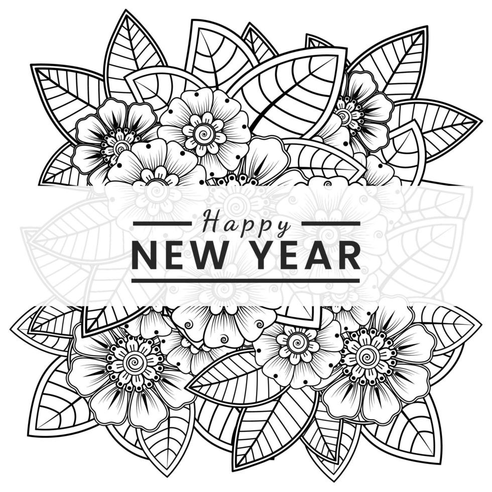 Happy new year banner or card template with mehndi flower vector