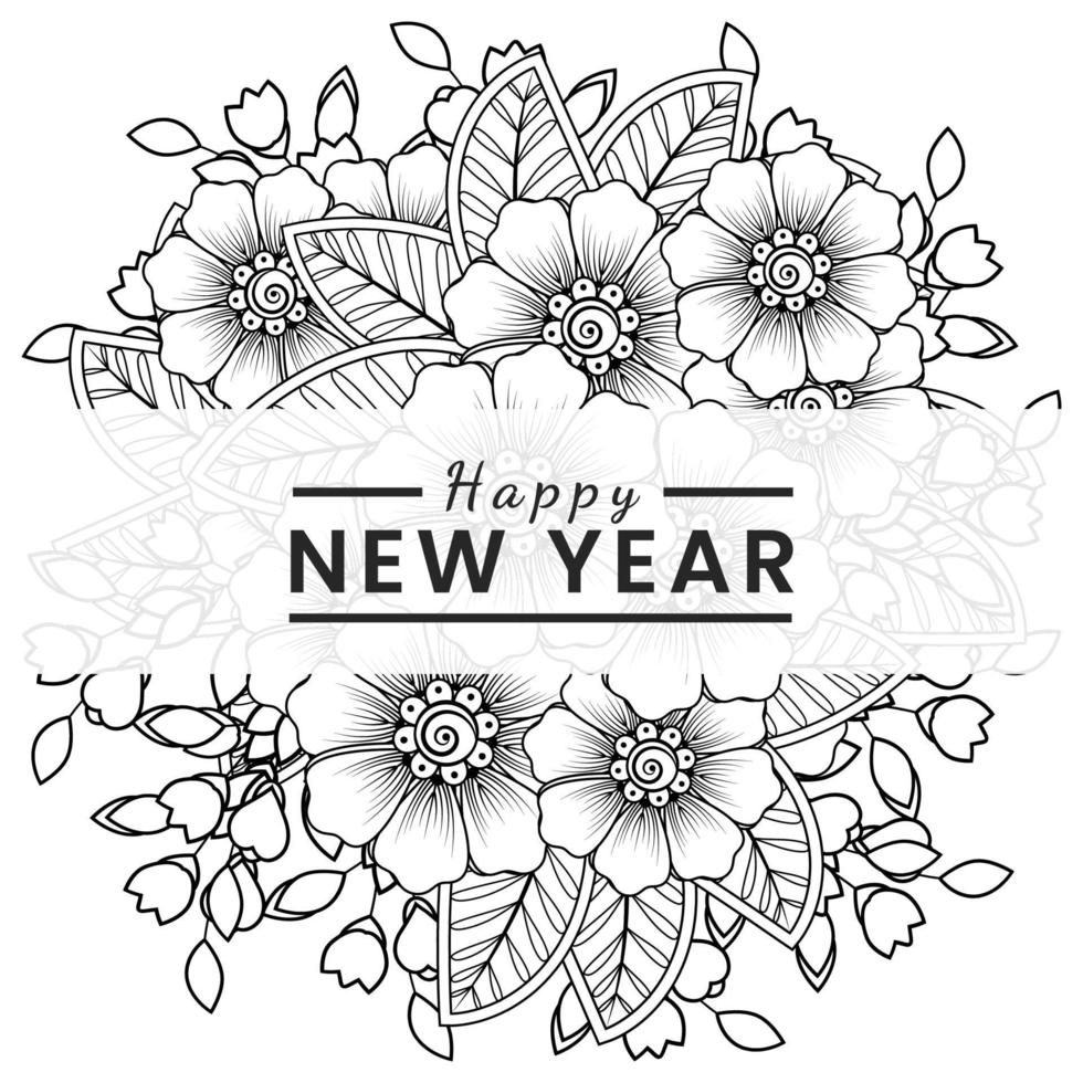 Happy new year banner or card template with mehndi flower vector