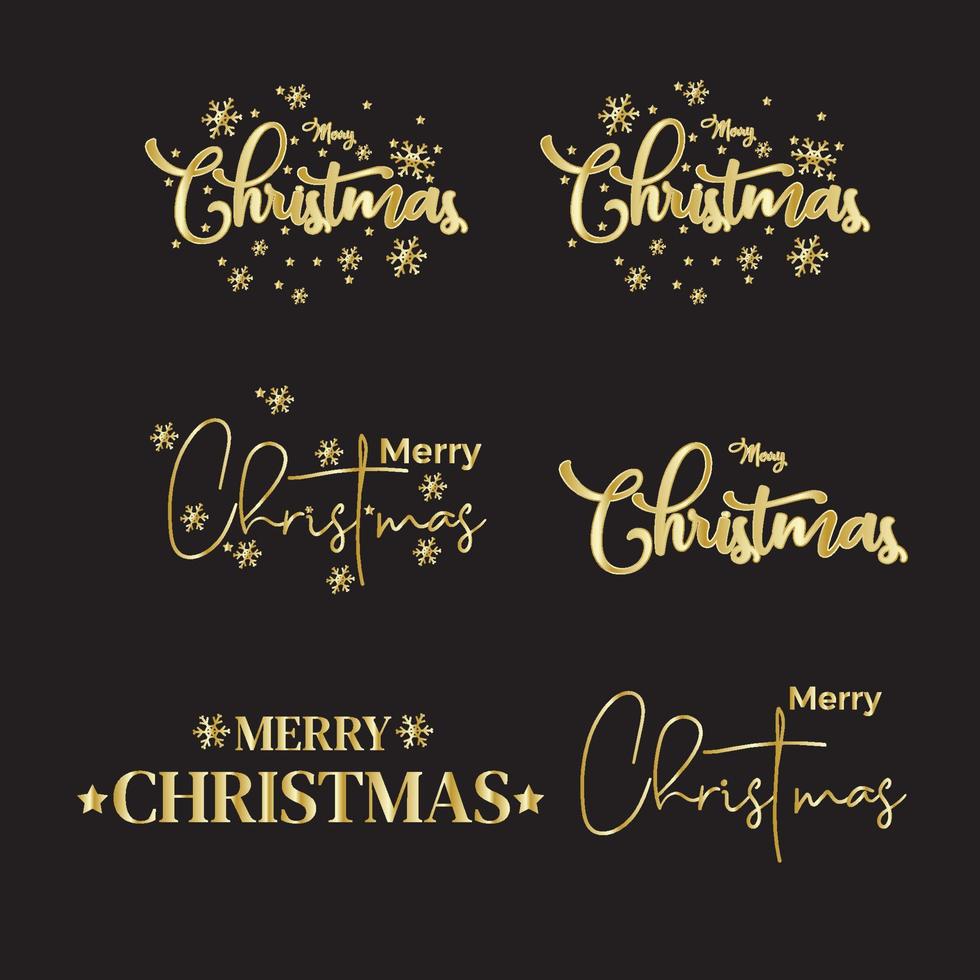 Merry Christmas and Happy New Year lettering template. Greeting card invitation with golden snowflakes. Winter holidays related typographic quote. Vector vintage illustration.