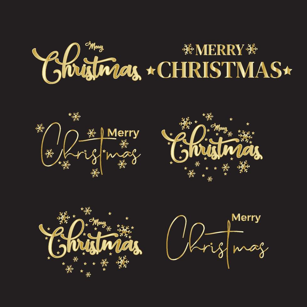 Merry Christmas and Happy New Year lettering template. Greeting card invitation with golden snowflakes. Winter holidays related typographic quote. Vector vintage illustration.