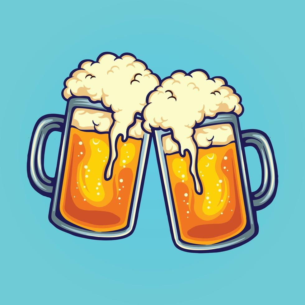 Beer Glass Two Party Joint Illustrations vector