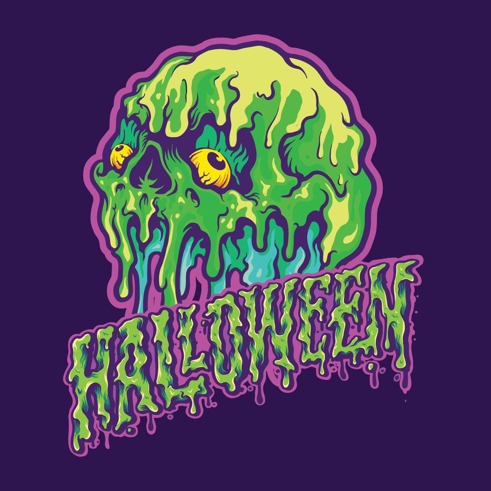 cráneo derretido halloween texto ilustraciones vector