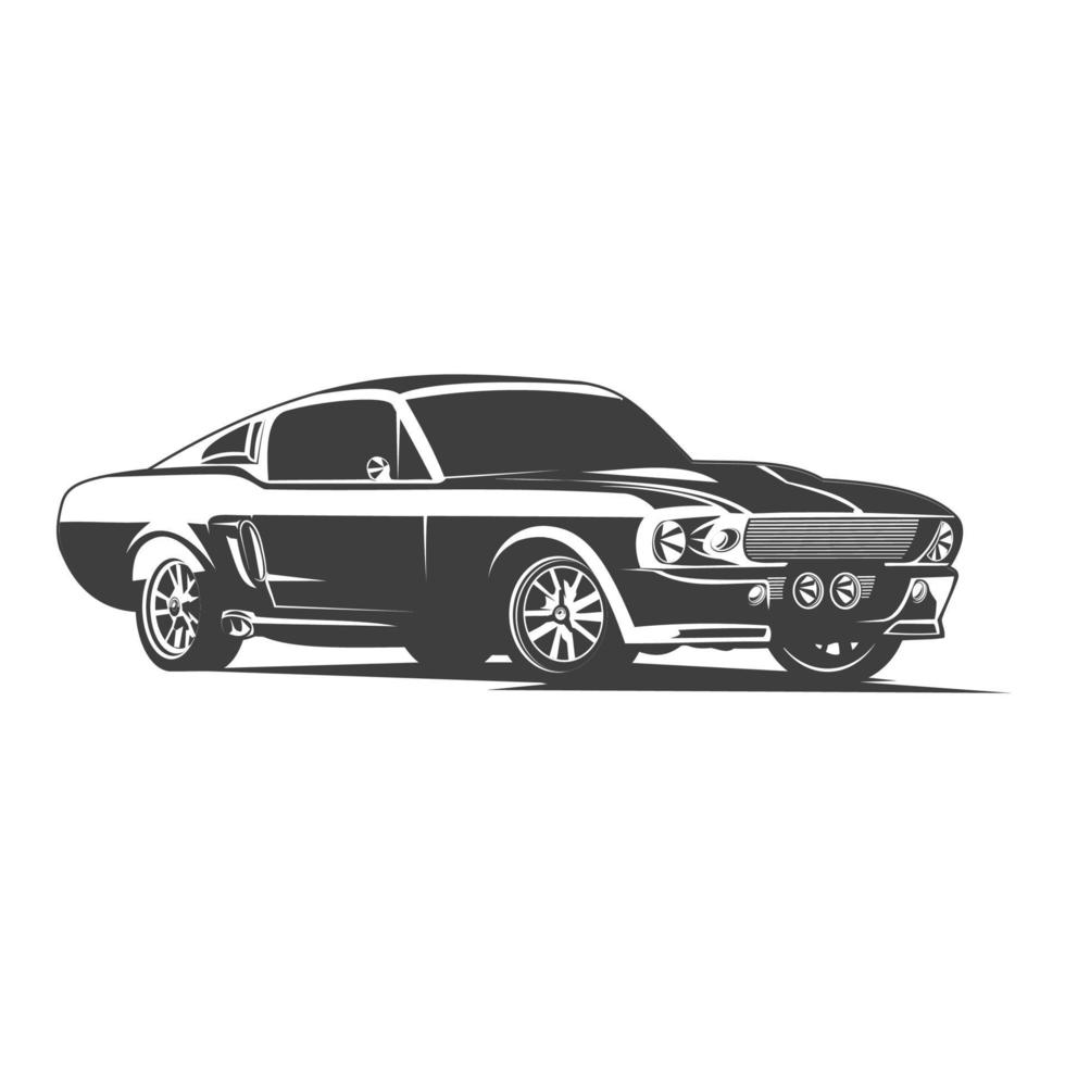 muscle car silueta en blanco y negro vector