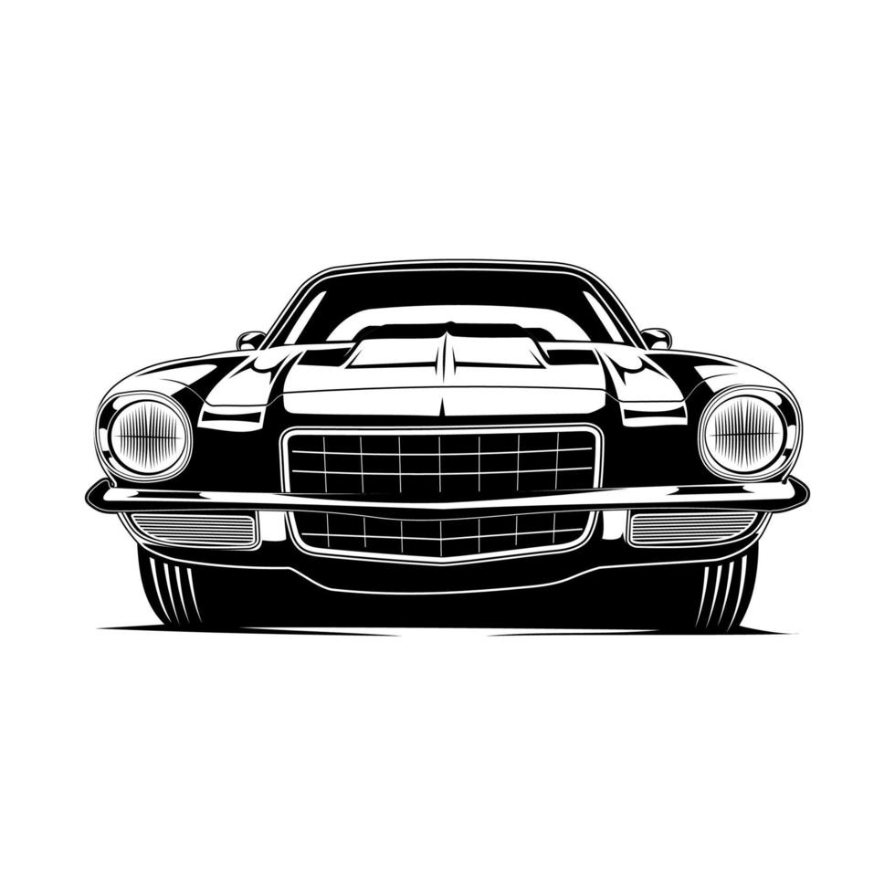 muscle car silhouette black and white vector