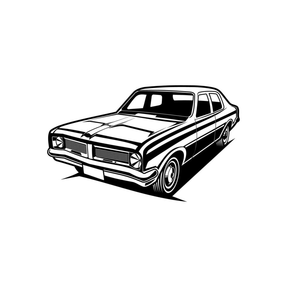 muscle car silhouette black and white vector