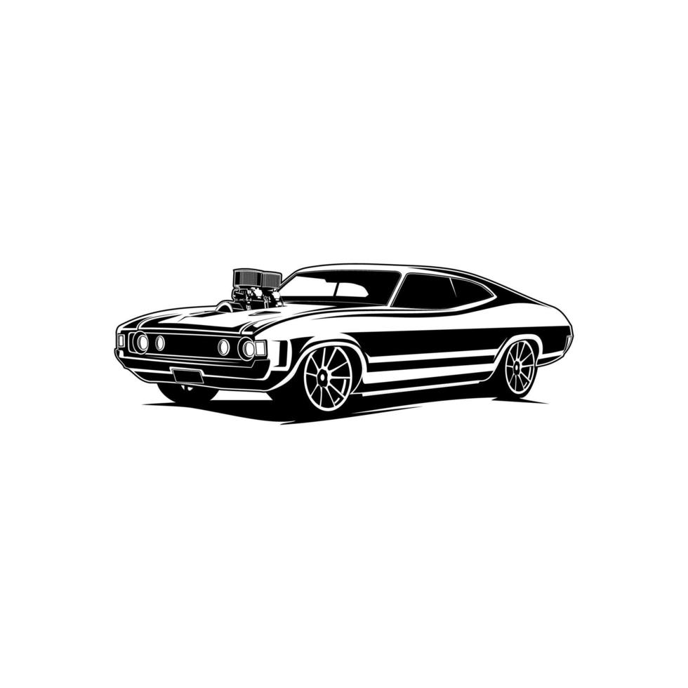muscle car silhouette black and white vector