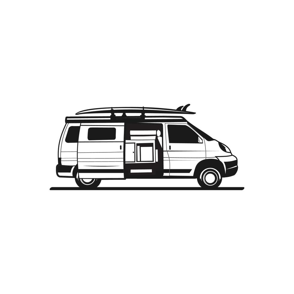 van classic adventure silhouette vector