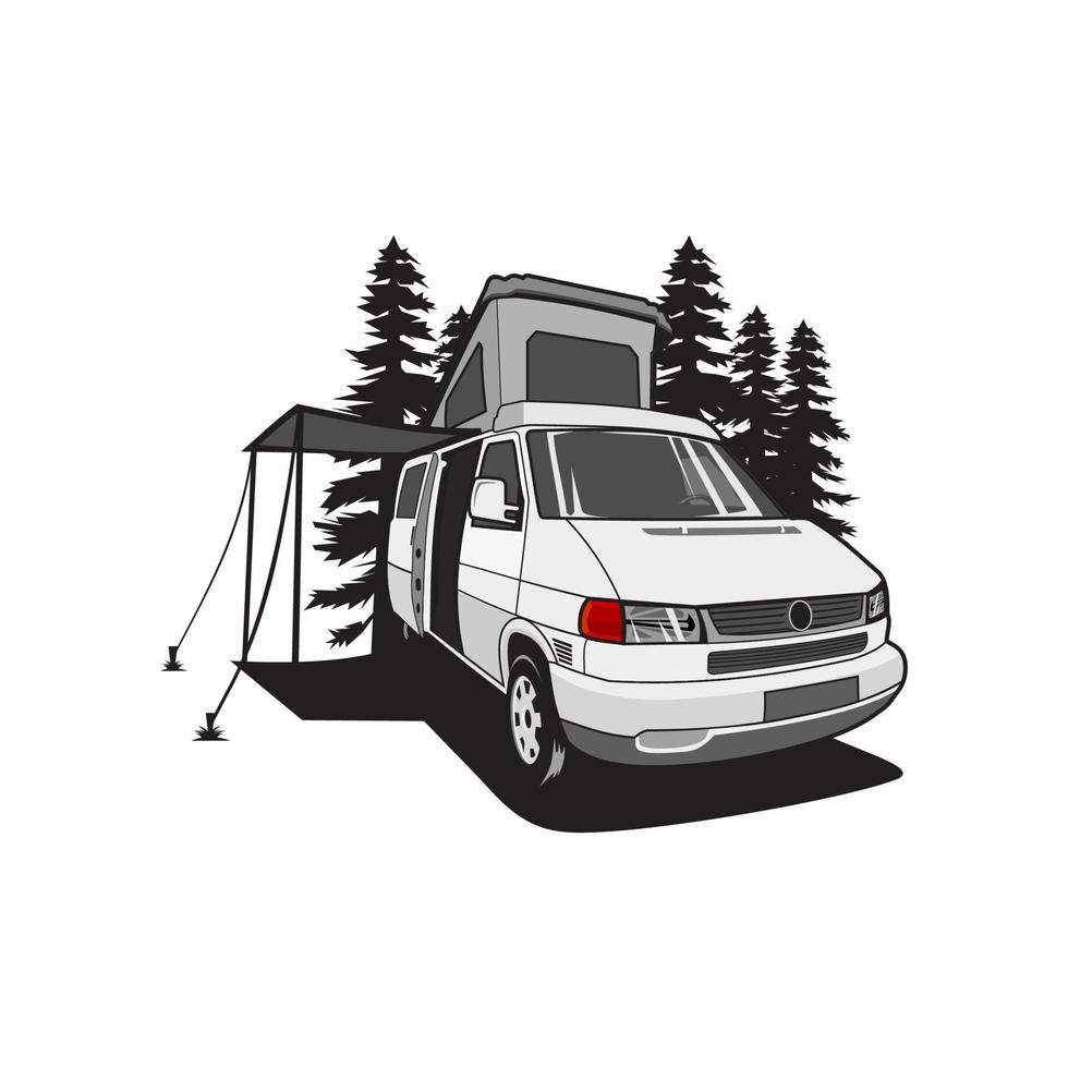 van classic adventure silhouette vector