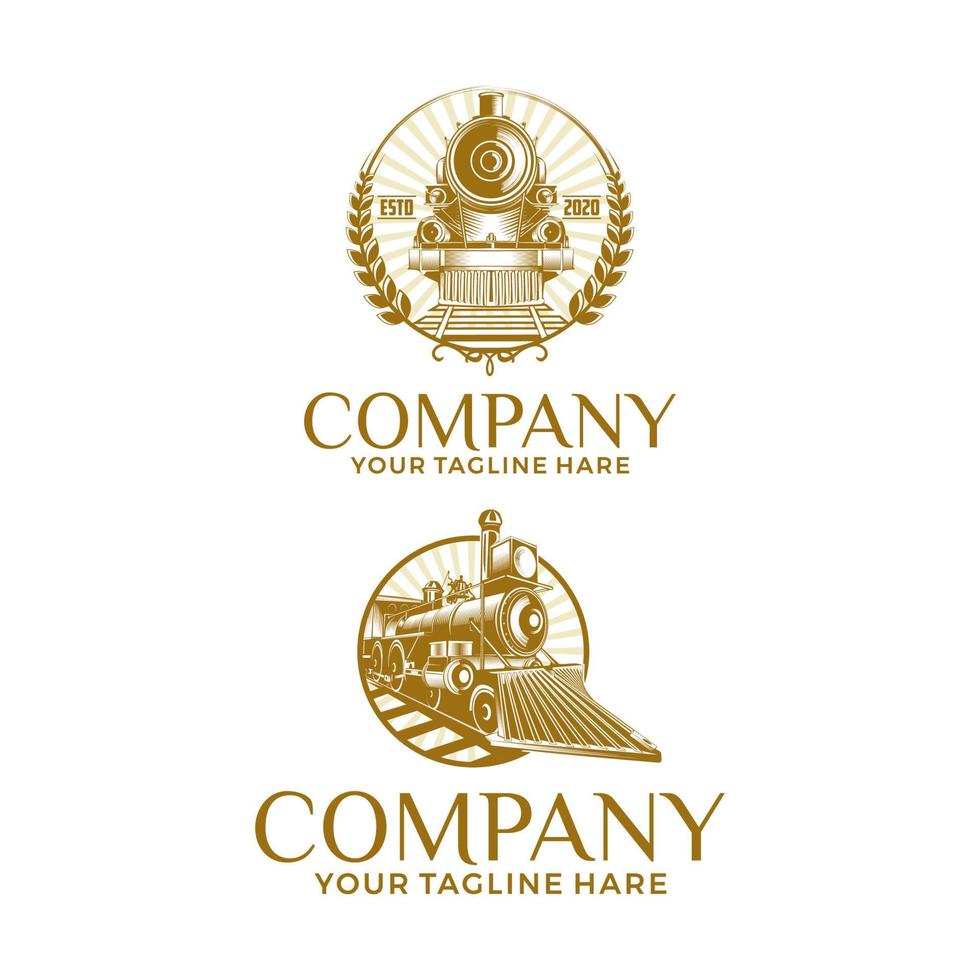 viejo tren vintage logo color dorado vector