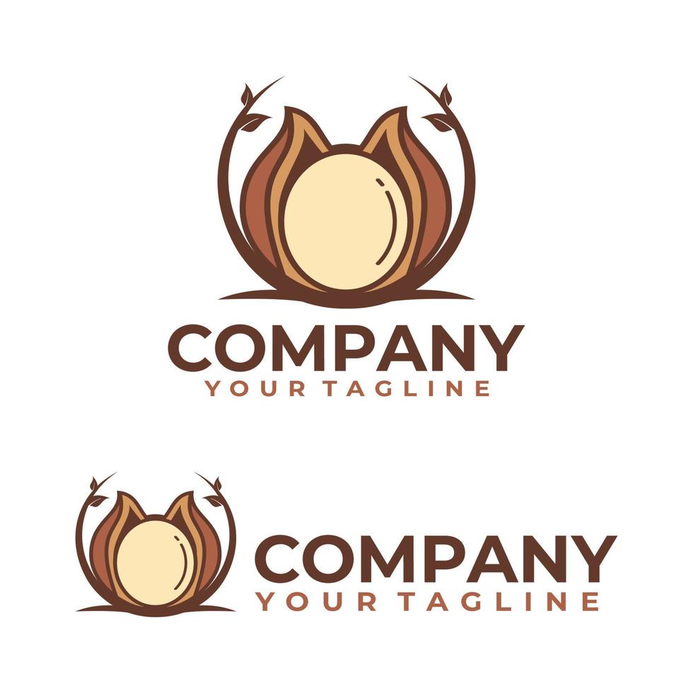 nueces de macadamia, logotipo, plantilla, fondo blanco vector