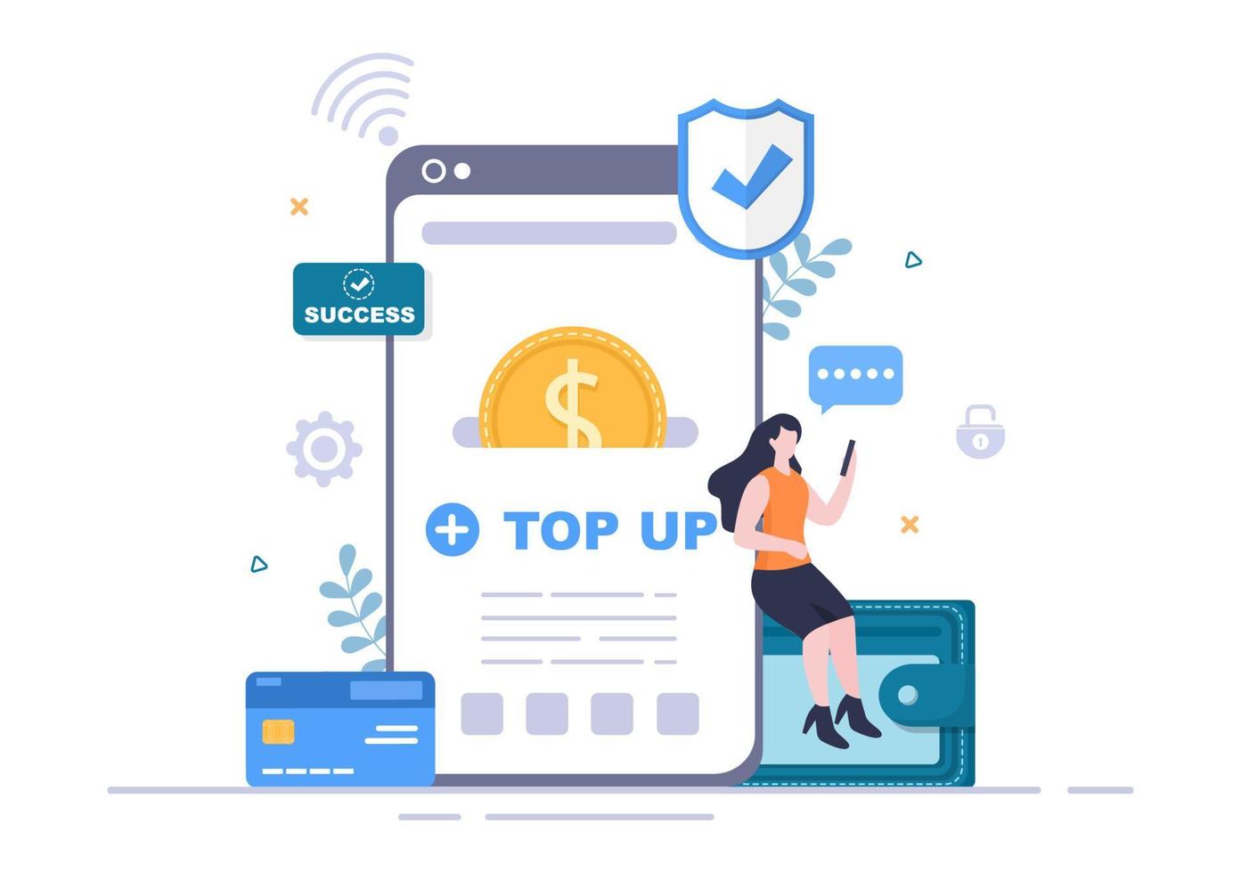 Top Up Add Your Money Balance Vector Illustration on Mobile Phone Device For Financial Application, E-Wallet or Digital Currency Concept