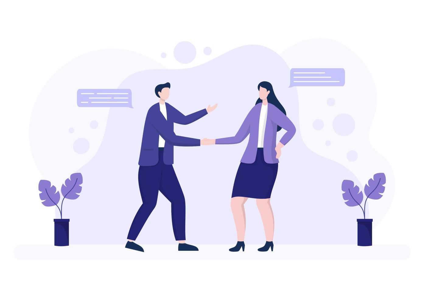 Two Businessmen Reach a Deal or Agreement Shaking Hands on Cooperation Contract as Successful Partners. Background Vector Illustration