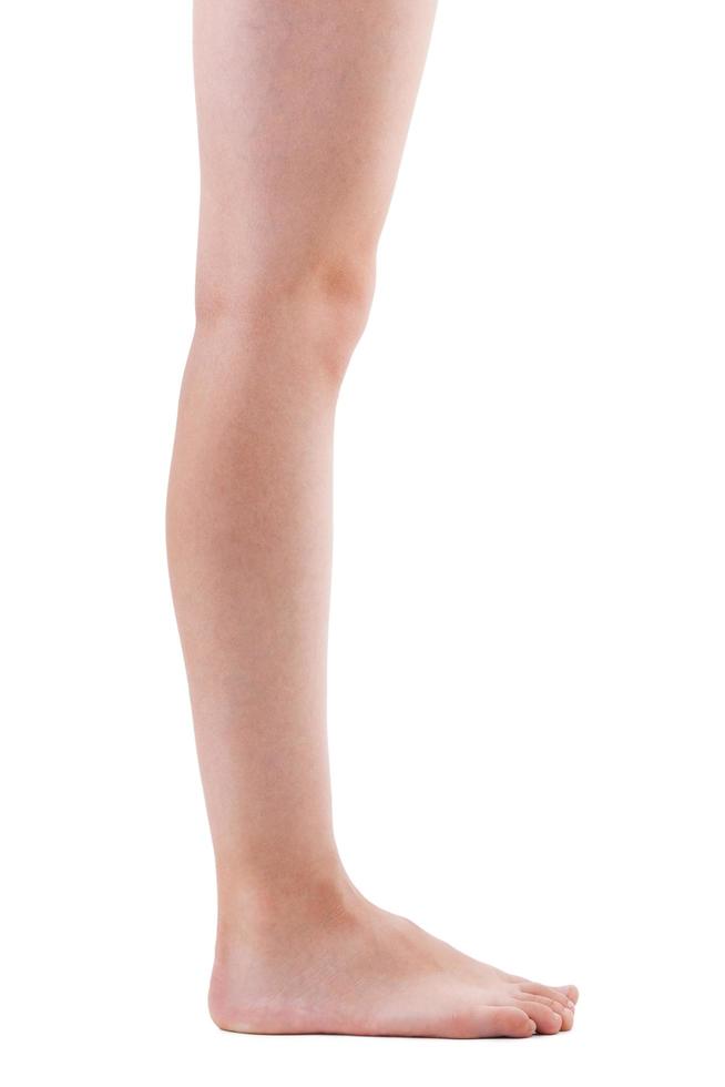 Girls leg on a white background photo