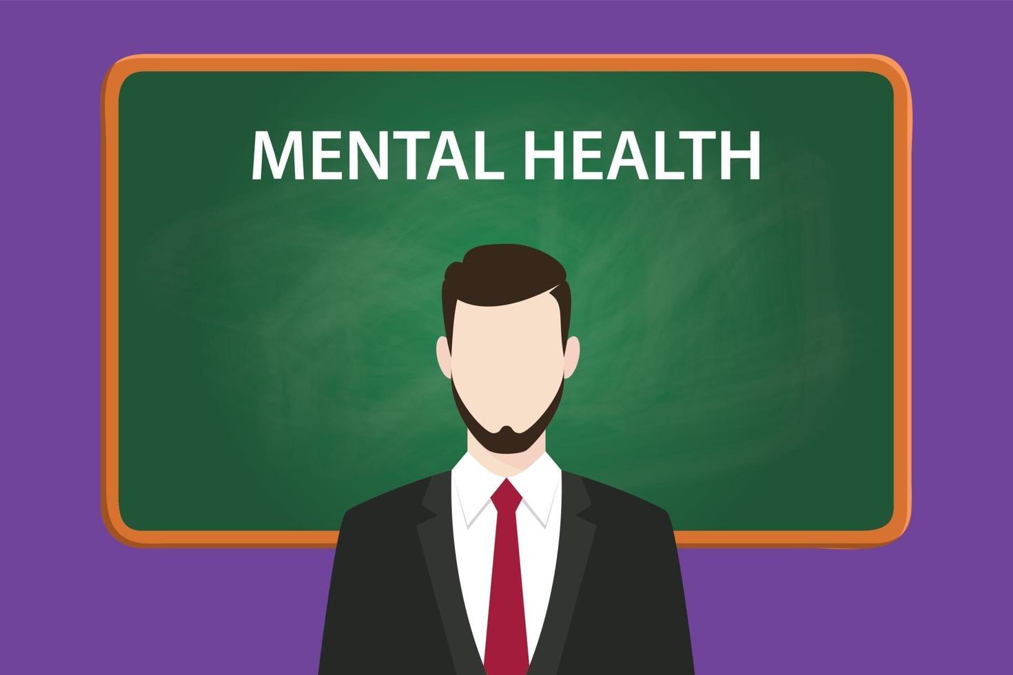 mental health illustration with a bearded man wearing black suit vector