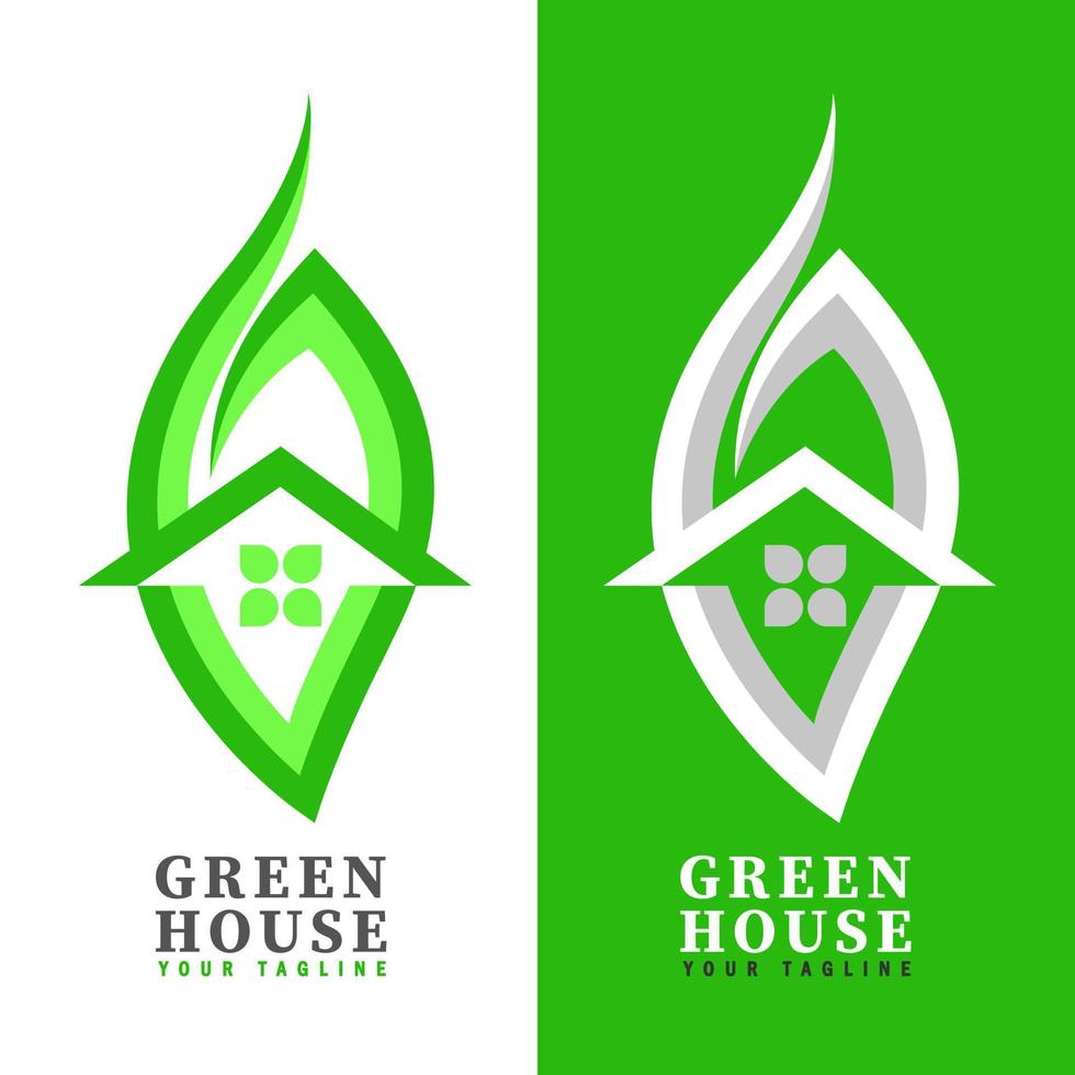 Simple green house logo with minimalism and elegance. vector