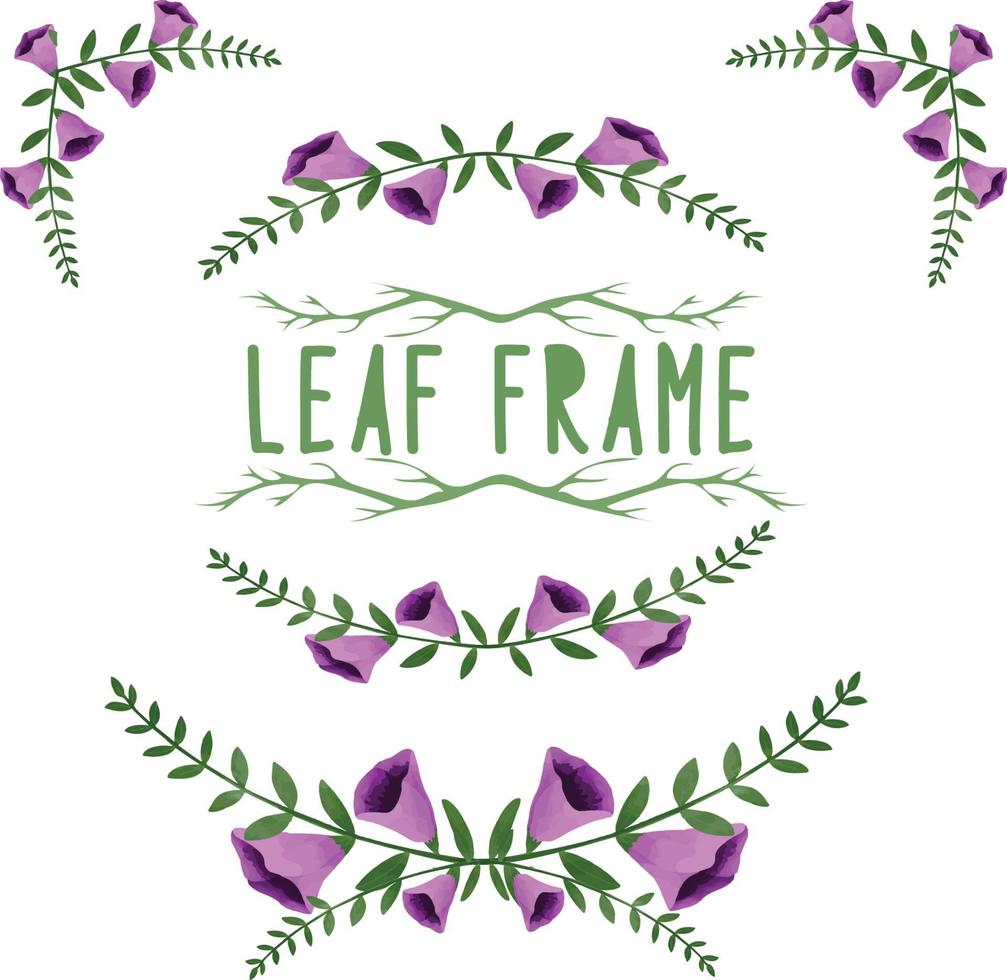 Set of watercolor painted Leaf Frame, Green leaves clipart. Hand drawn isolated on white background vector