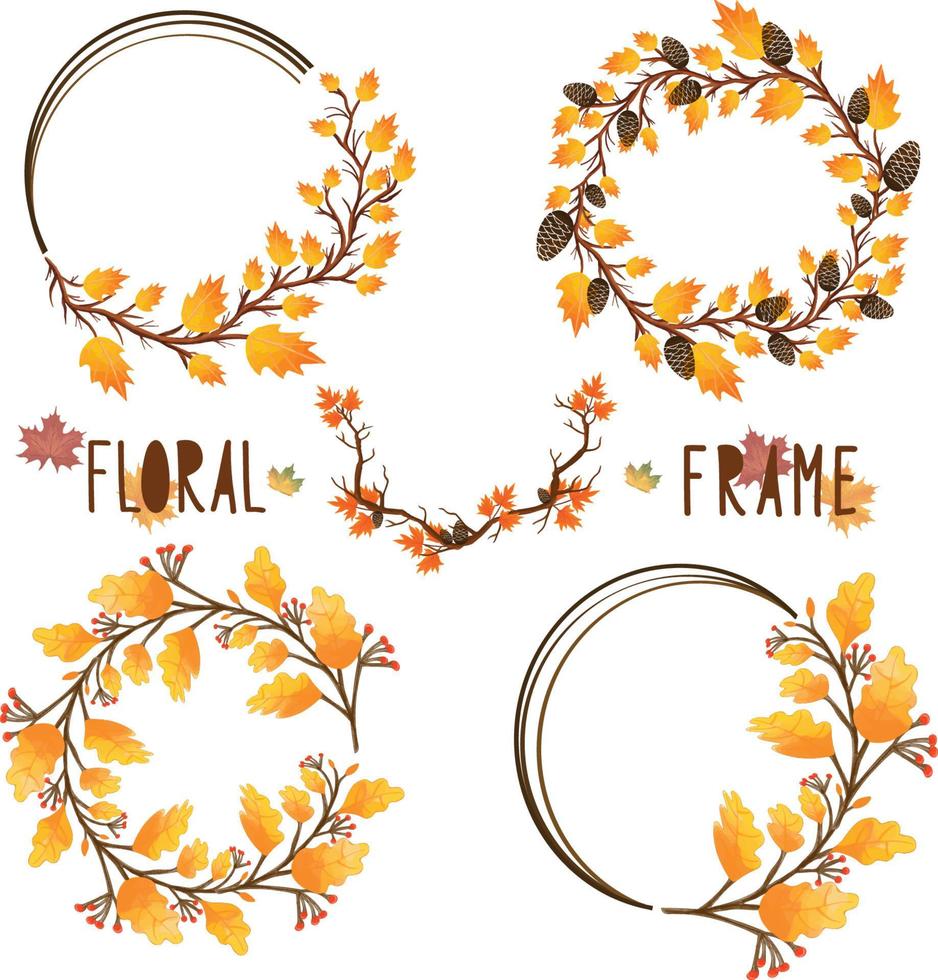 Set of watercolor painted Autumn Leaf Frame, Leaves clipart. Hand drawn isolated on white background vector