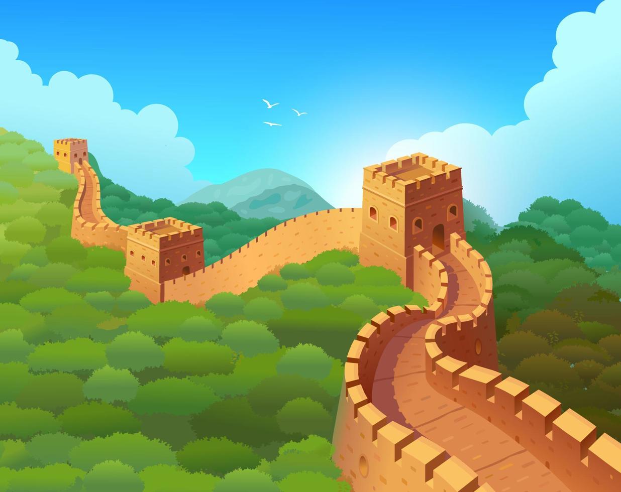 Great Wall of China in a beautiful natural landscape. Vector illustration