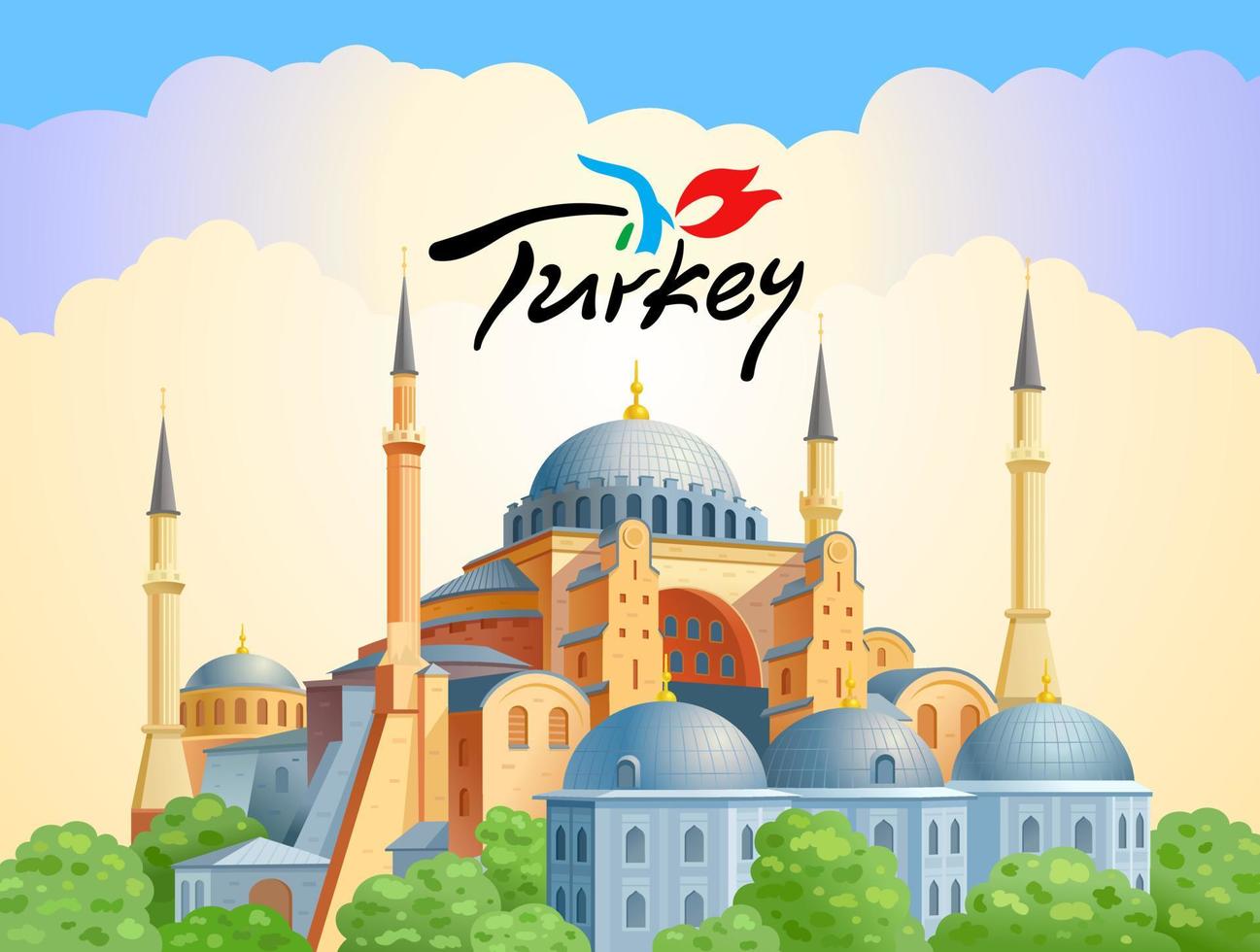 cúpulas y minaretes de Santa Sofía en la ciudad vieja de Estambul. hito de turquía. ilustración vectorial vector