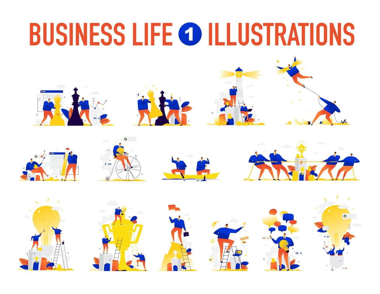 Illustrations of business situations. The team is solving problems. vector