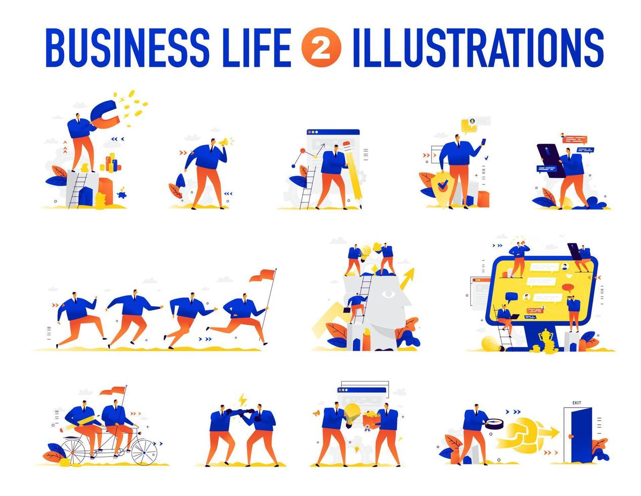 Illustrations of business situations. The team is solving problems. vector