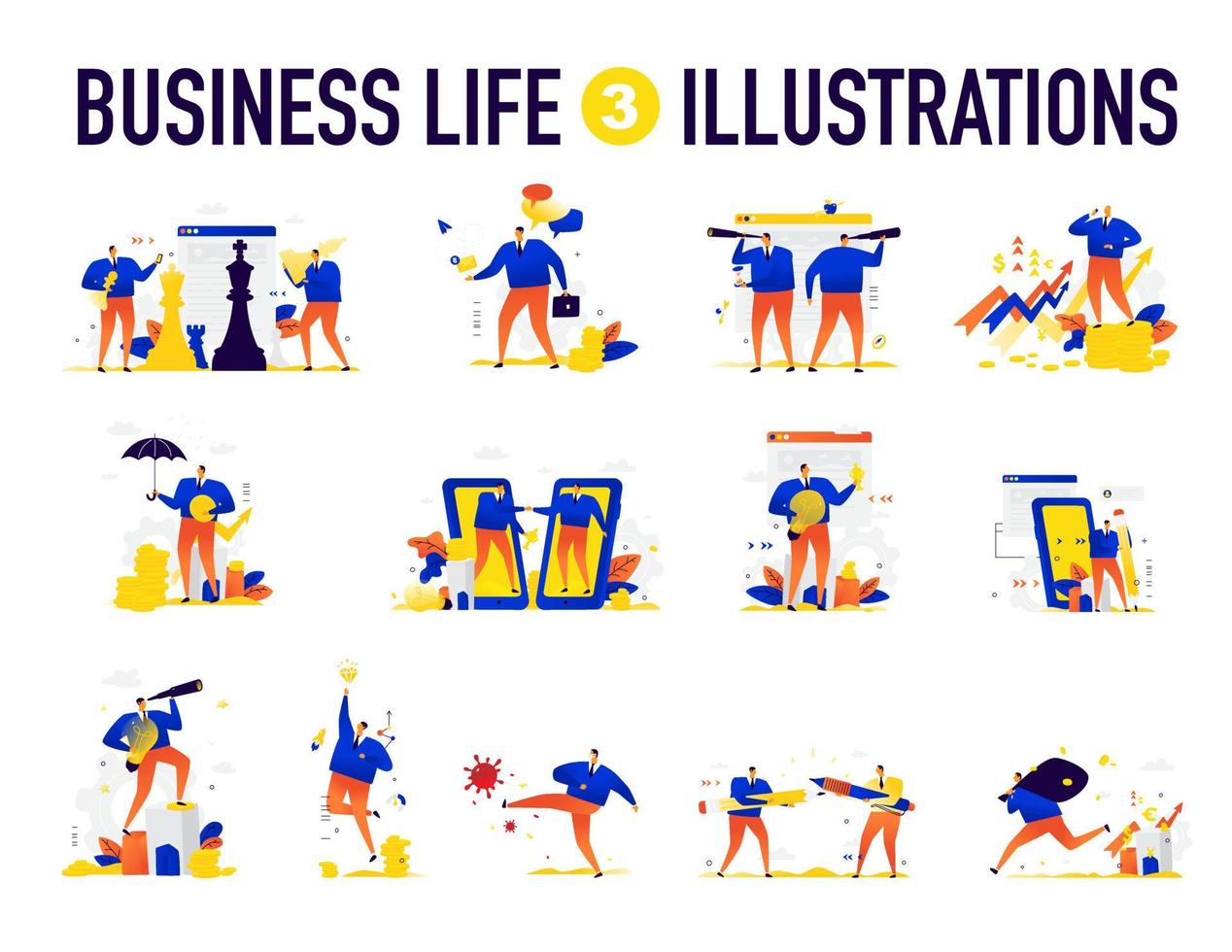 Illustrations of business situations. The team is solving problems. vector