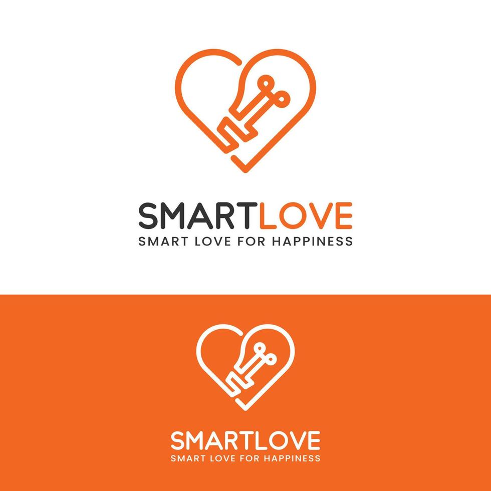 Smart Love Heart with Light Bulb Logo Design Template vector