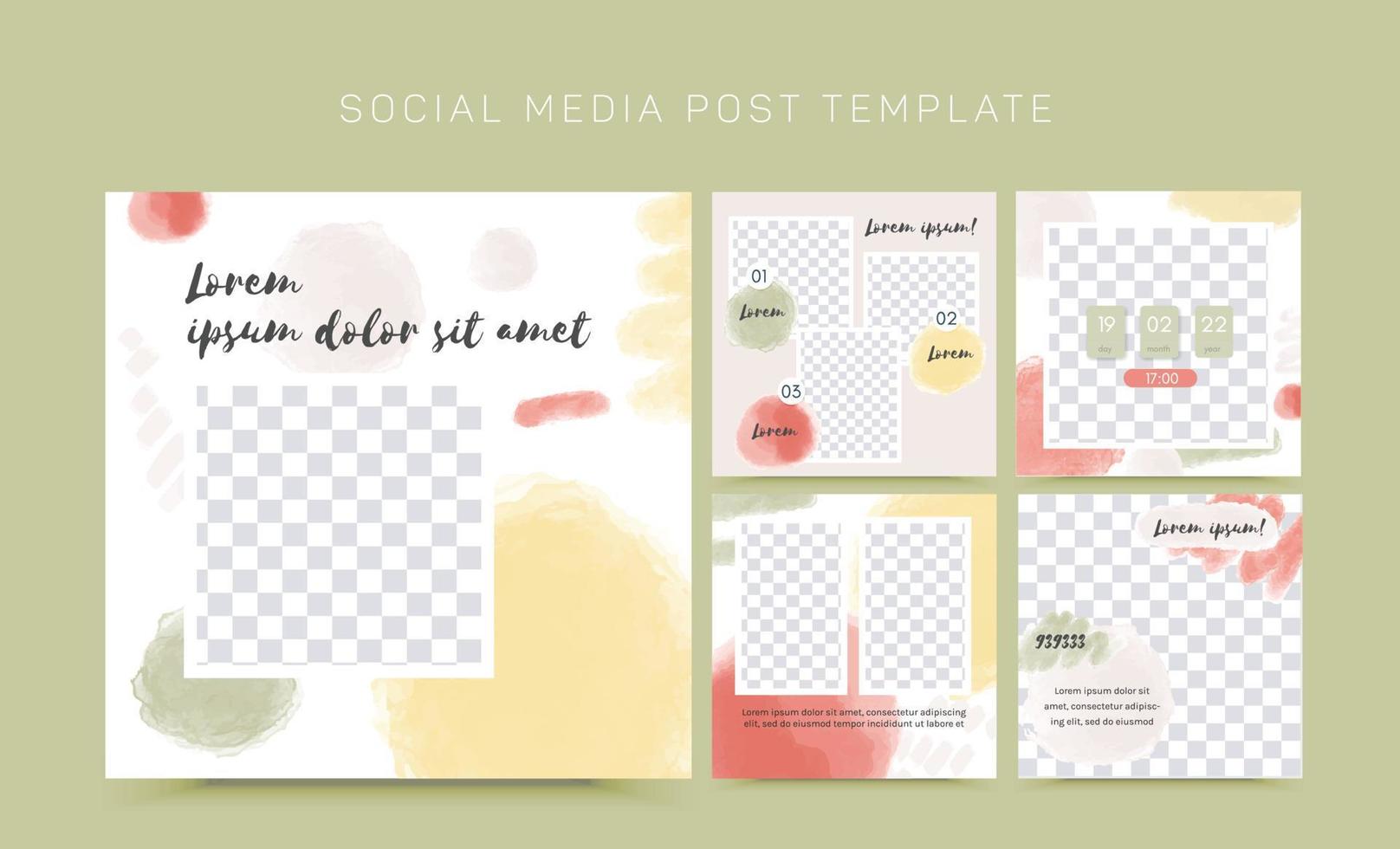 Vector template for social media and web design. Abstract watercolor brushed shapes, hand drawn