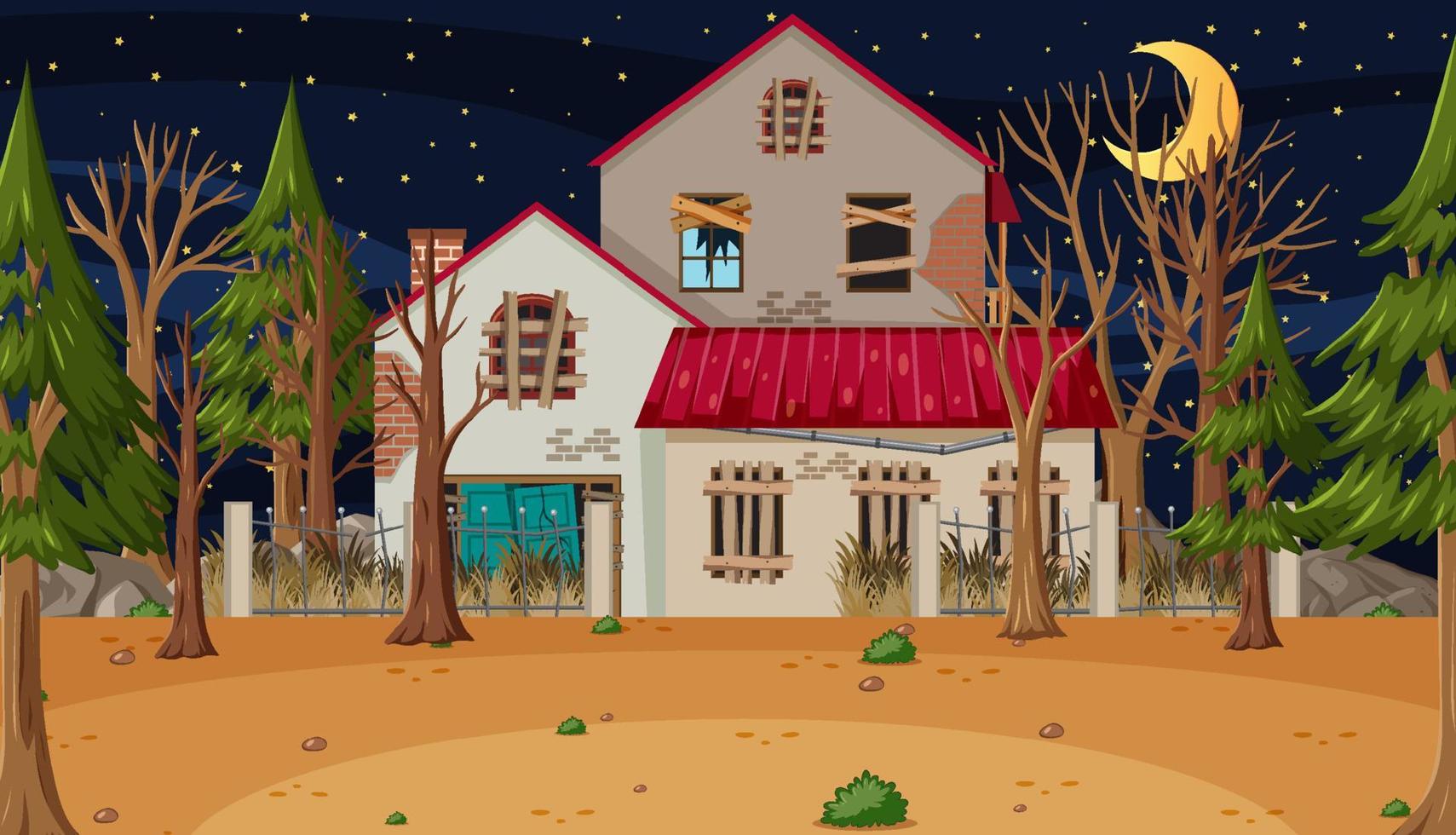 Scene with abandoned house in the dark forest vector