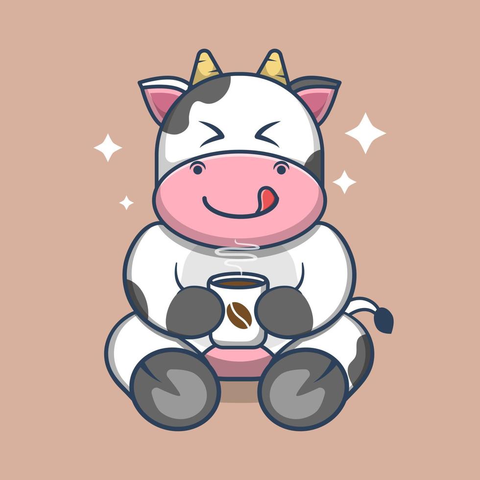 Cute Cow Holding A cup Of Coffee cartoon isolated vector.. vector