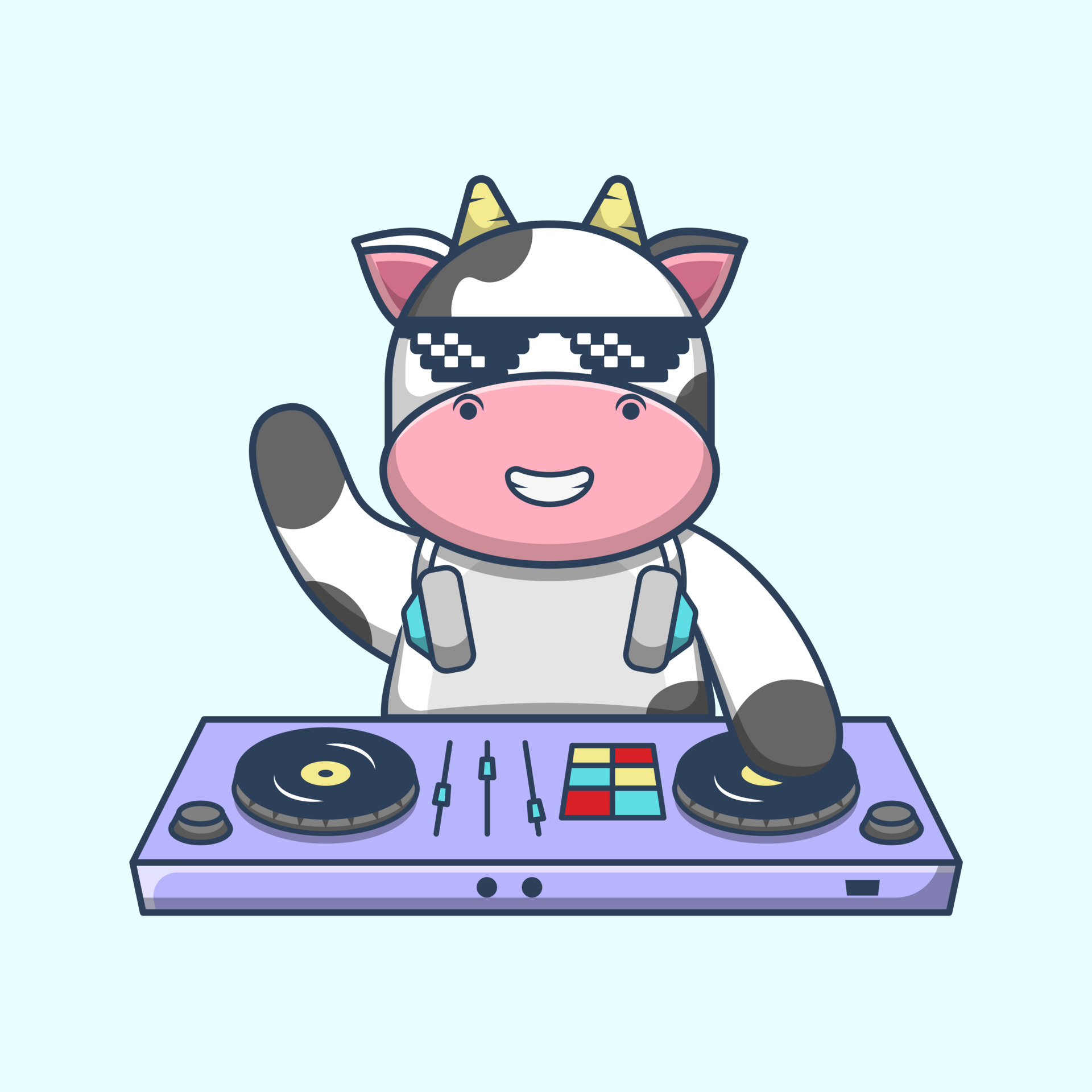 Cow Cartoon Playing DJ Electronic Music Mixer With Headphone isolated  Vector. 3587506 Vector Art at Vecteezy