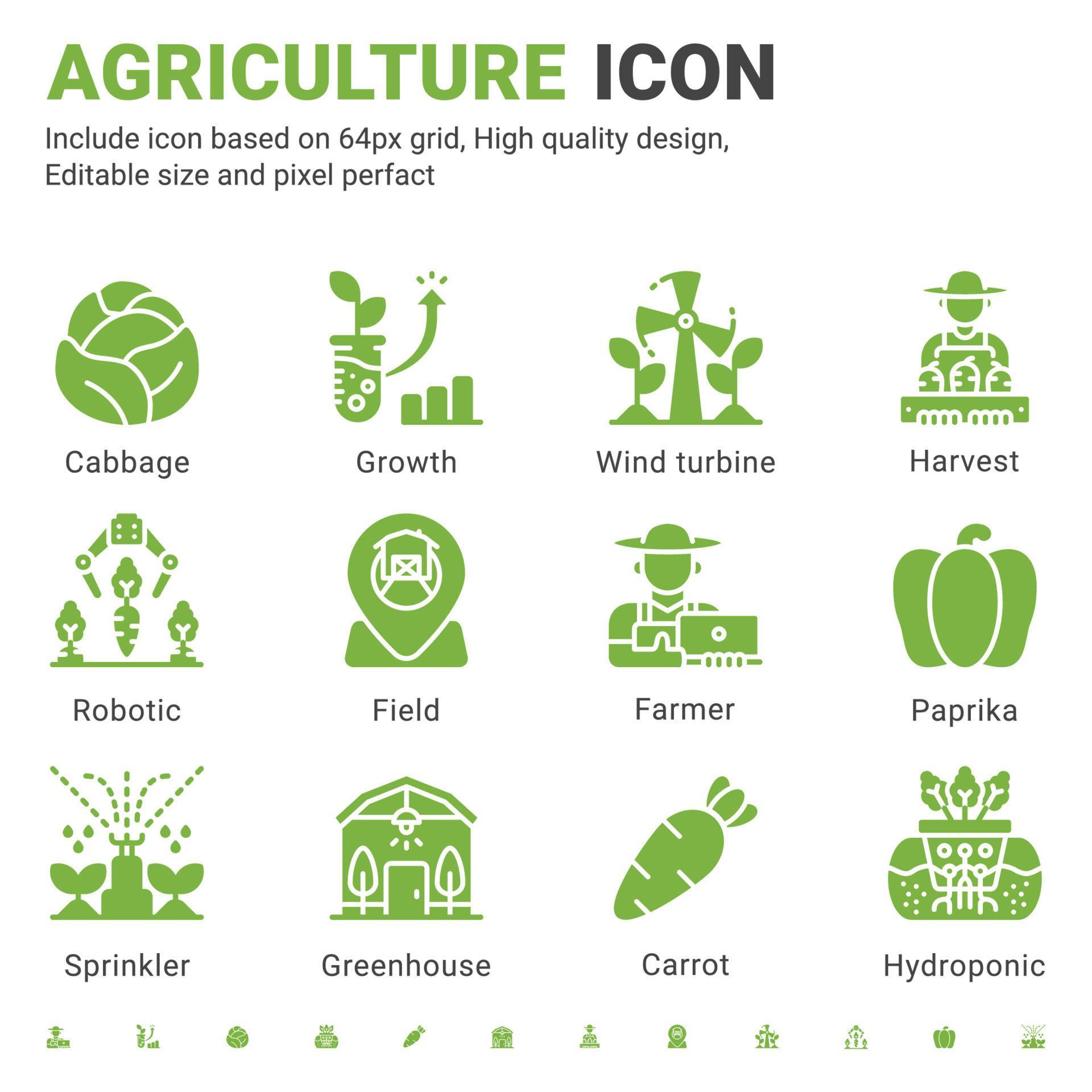 Agriculture icon set design flat style isolated on white background