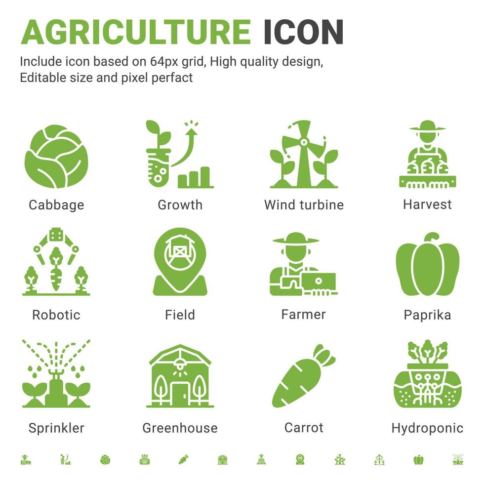 Agriculture icon set design flat style isolated on white background. Vector icon growth, farmer, pest, barn, tractor, hydroponic sign symbol concept for farm, mobile app, website, ui, ux and projects
