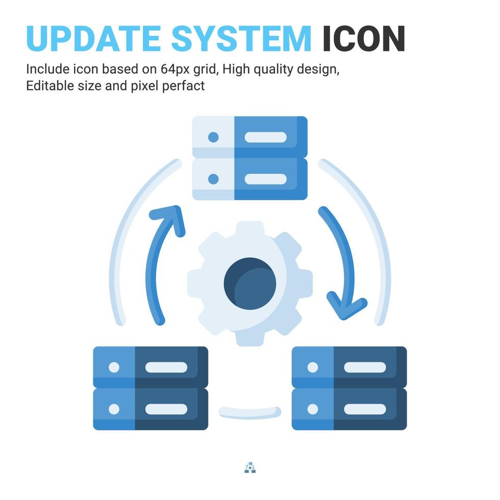 actualizar el vector del icono del sistema con estilo de color plano aislado sobre fondo blanco. base de datos de ilustración vectorial, concepto de icono de símbolo de signo de servidor para digital, logotipo, industria, tecnología, web y proyecto