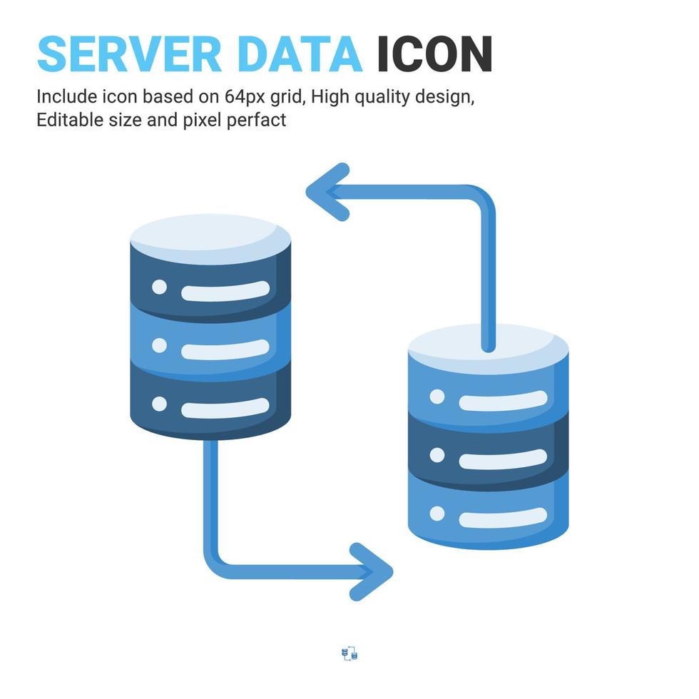 Server data icon vector with flat color style isolated on white background. Vector illustration database sign symbol icon concept for digital IT, logo, industry, technology, apps, web and all project