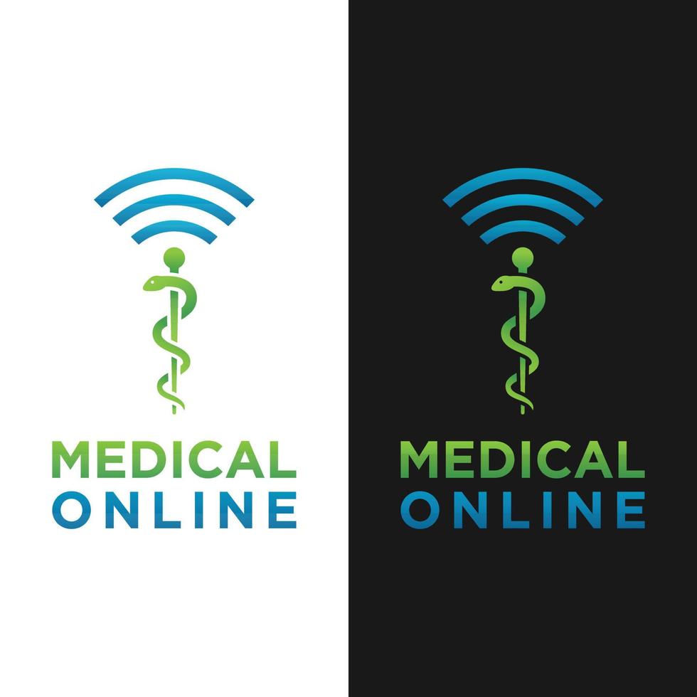 Medical Snake Caduceus with Wifi Signal Logo Design Template vector