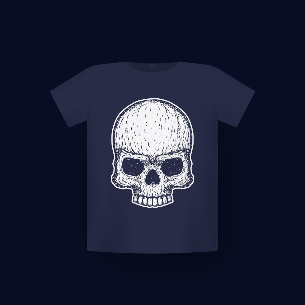 skull vector design, t-shirt print on mockup