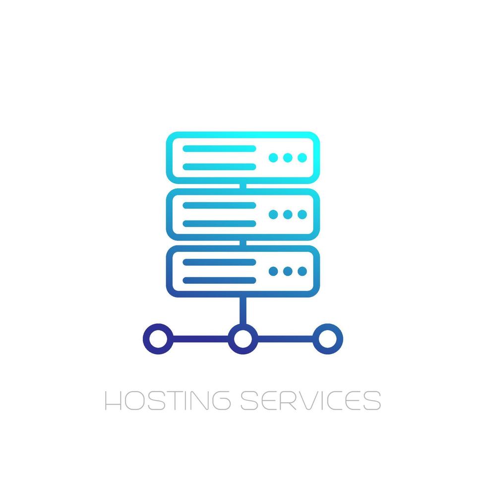 servidor, icono de línea de servicios de alojamiento en blanco vector