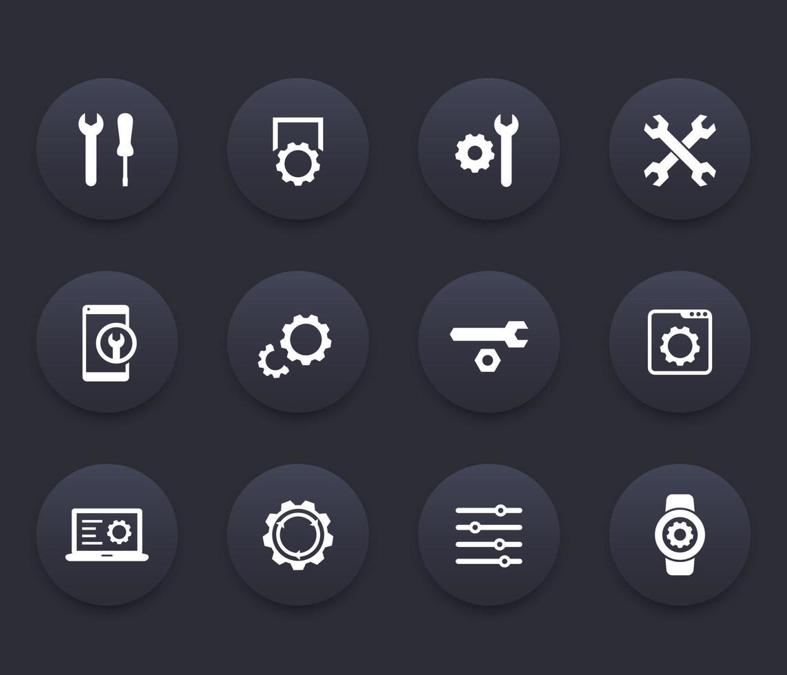 settings, configuration, development, service icons set vector