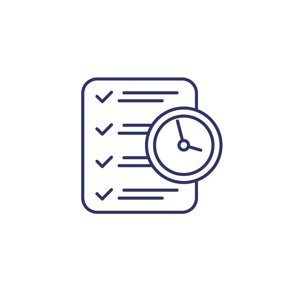 time management line icon with checklist and clock vector