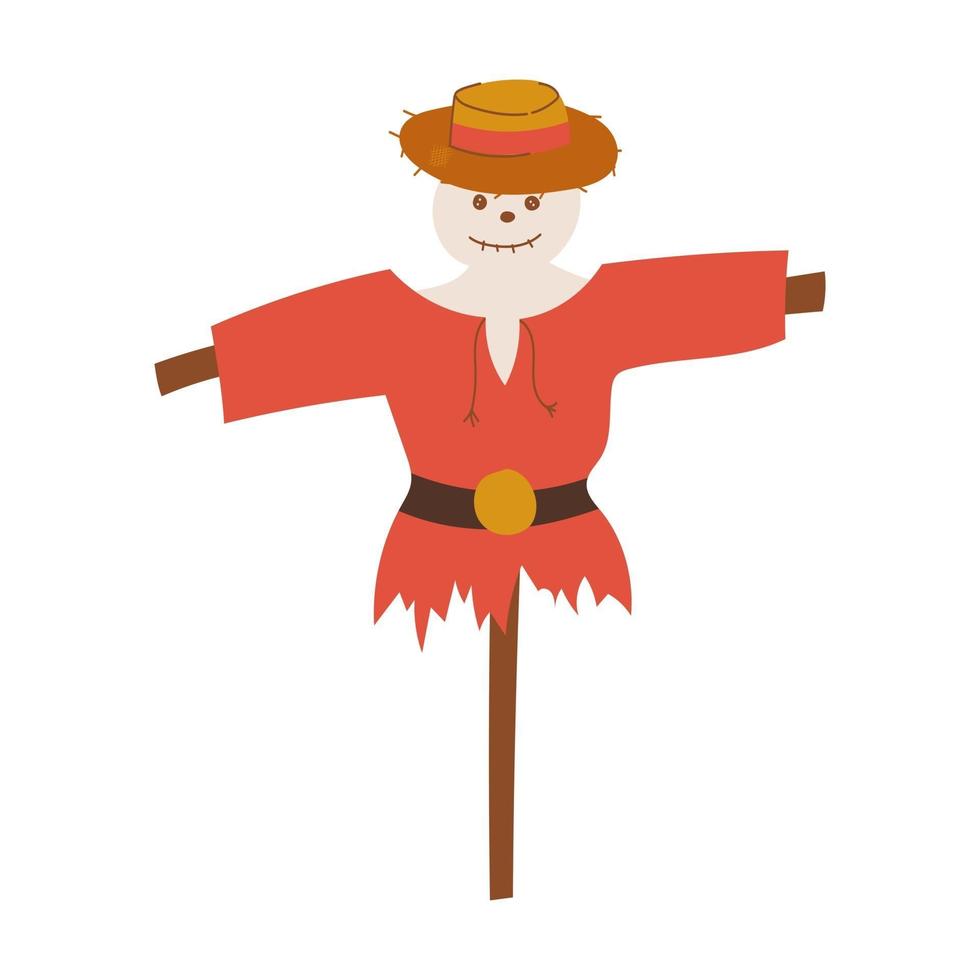Garden scarecrow on an isolated white background. Vector stock illustration in flat design. Vector illustration